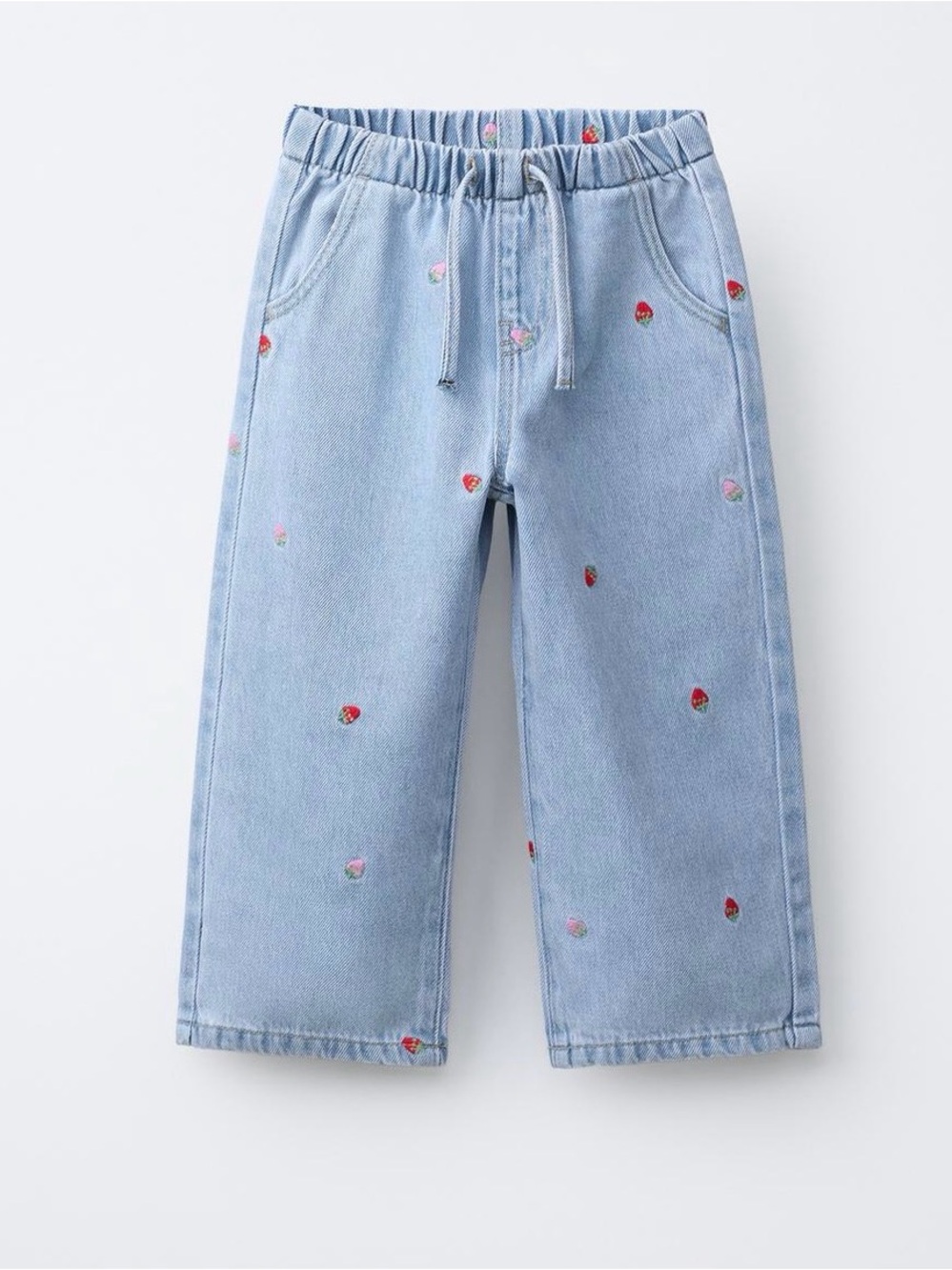 Zara EMBROIDERED STRAWBERRY WIDE LEG JEANS